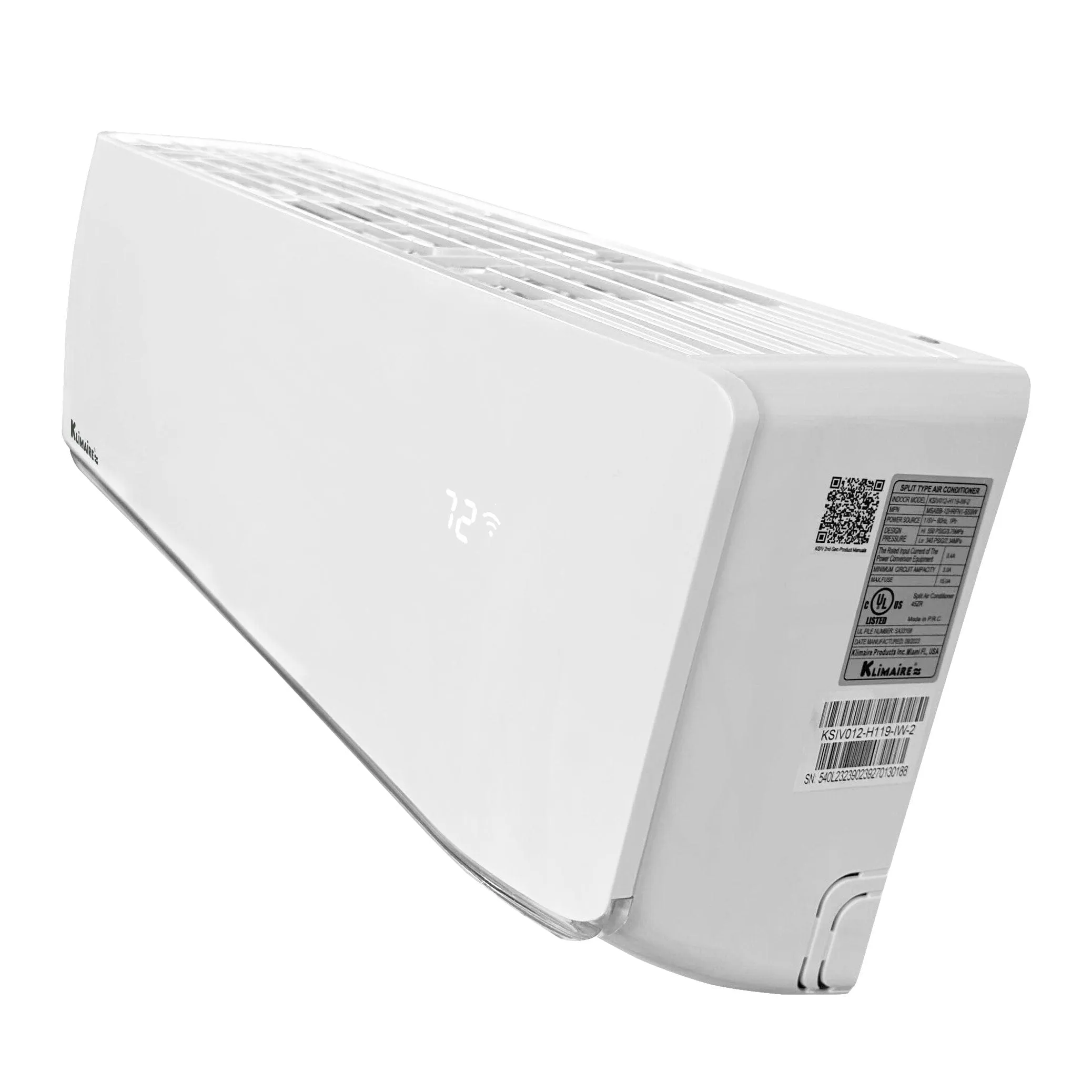 12,000 Btu Klimaire 20.8 SEER2 115V Wall-mounted Ductless Mini-split Air Conditioner Heat Pump WiFi works with Alexa®