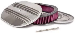 12" x 2" Finned Oval Air Cleaner, Nostalgic Polished Top & Base with Washable El