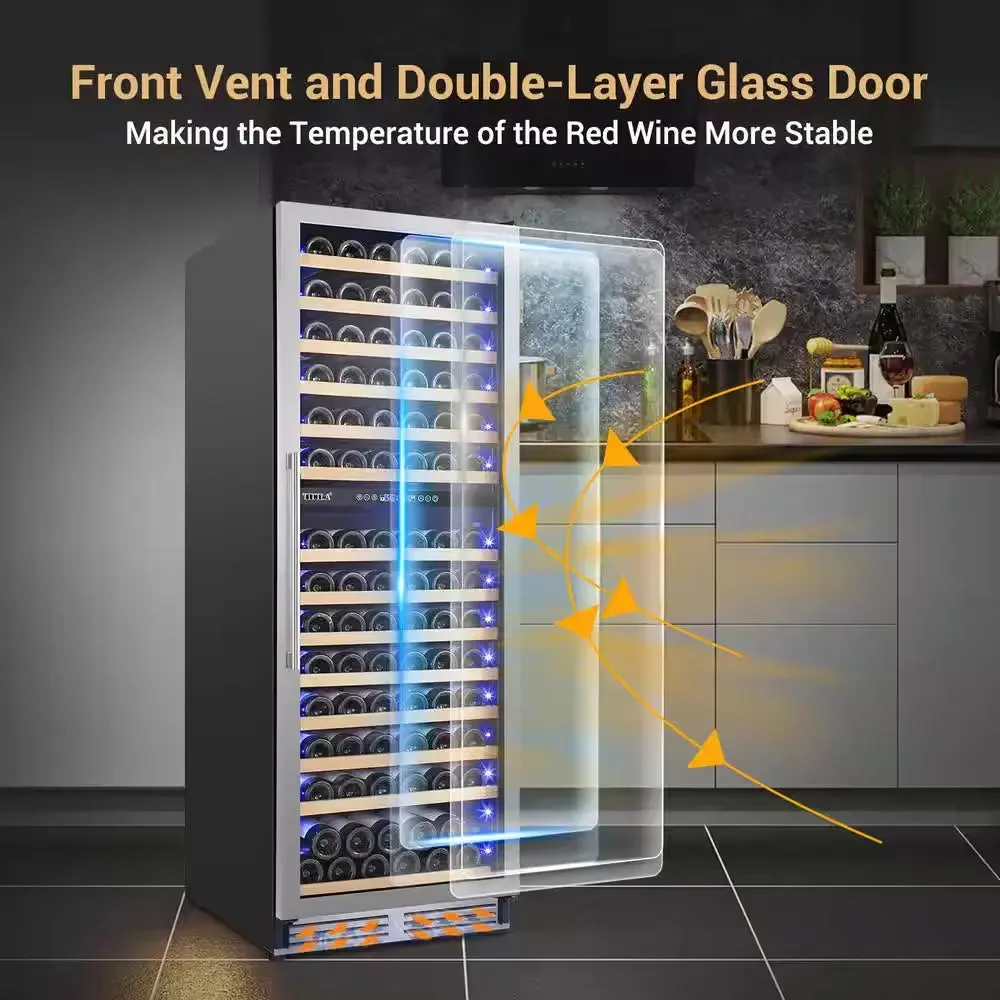 23.54 in Dual Zone Cellar Cooling Unit in Silver 154-Wine Bottles Two Shapes of Door Handles Removable Shelves Blue Leds