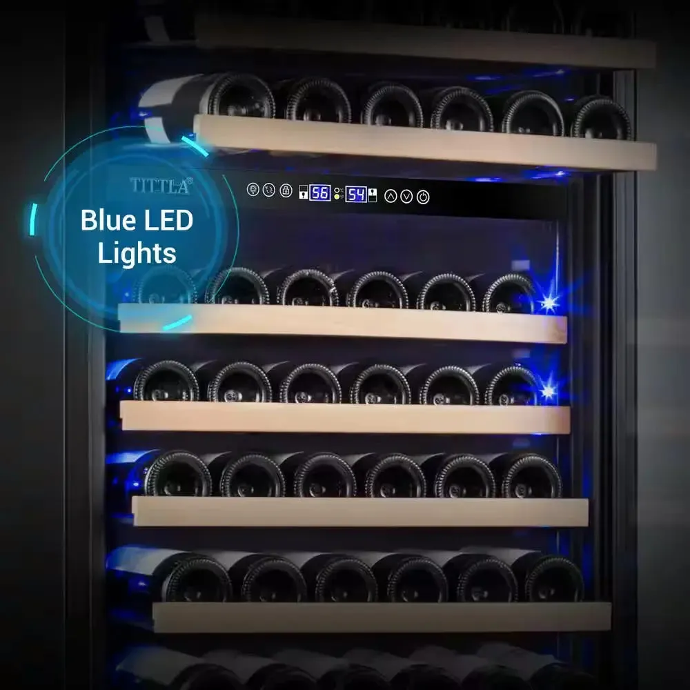 23.54 in Dual Zone Cellar Cooling Unit in Silver 154-Wine Bottles Two Shapes of Door Handles Removable Shelves Blue Leds