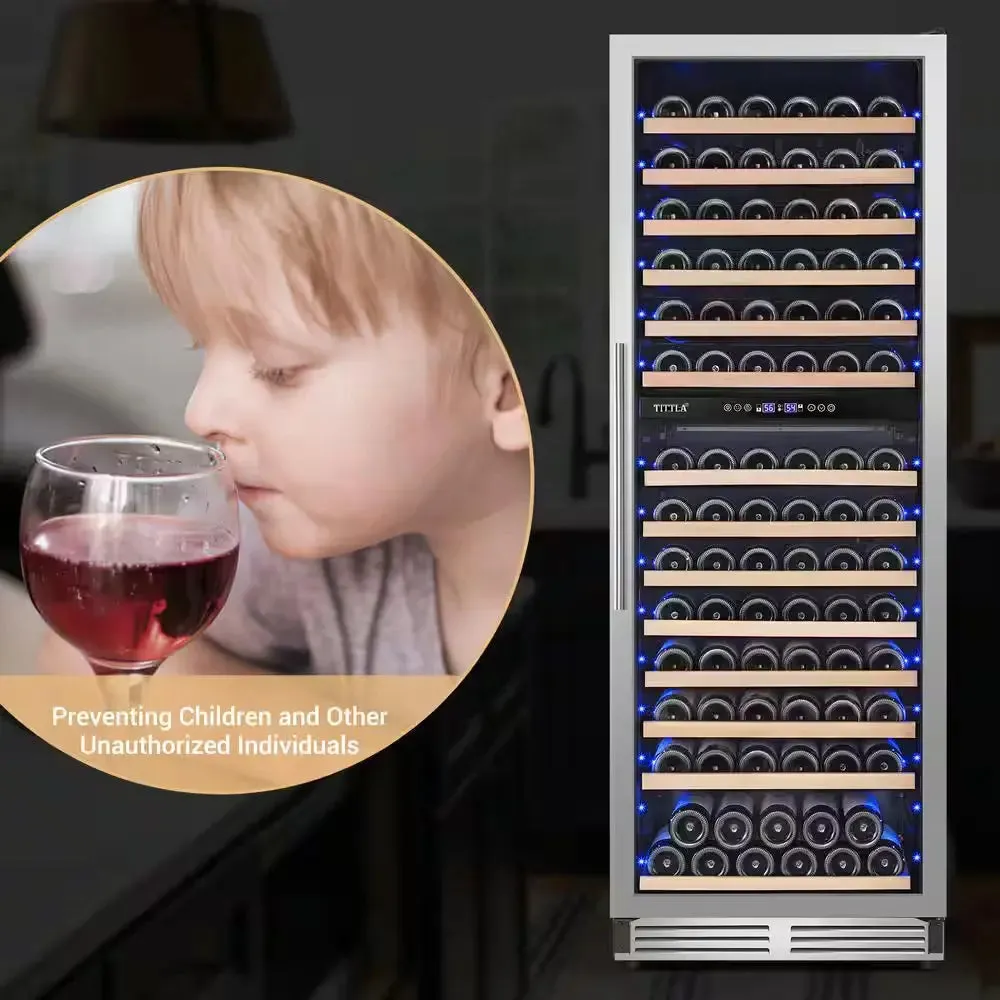 23.54 in Dual Zone Cellar Cooling Unit in Silver 154-Wine Bottles Two Shapes of Door Handles Removable Shelves Blue Leds