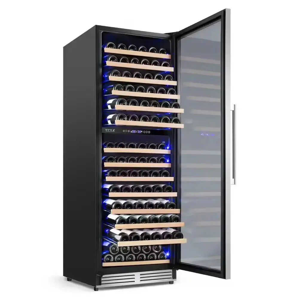 23.54 in Dual Zone Cellar Cooling Unit in Silver 154-Wine Bottles Two Shapes of Door Handles Removable Shelves Blue Leds