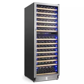23.54 in Dual Zone Cellar Cooling Unit in Silver 154-Wine Bottles Two Shapes of Door Handles Removable Shelves Blue Leds