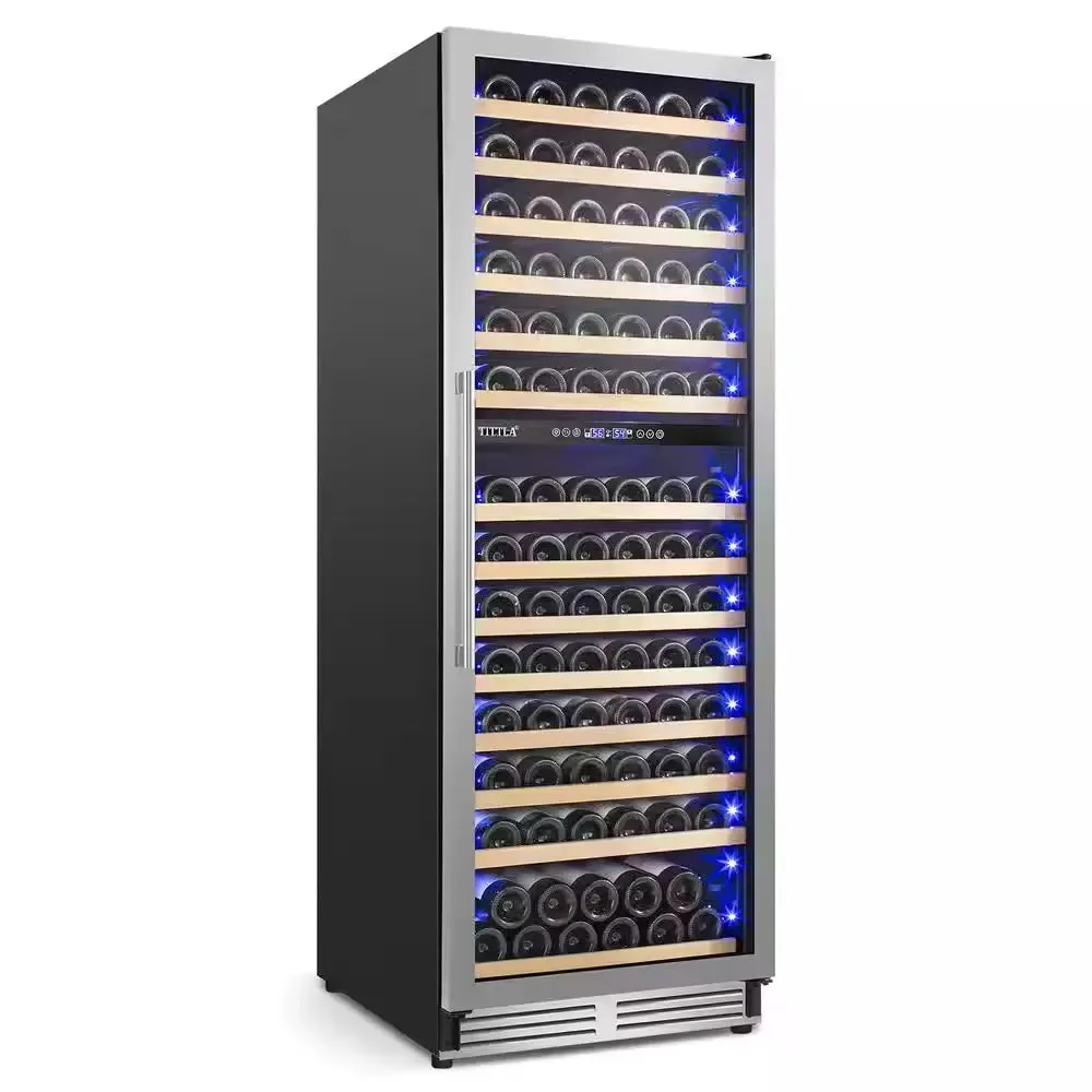 23.54 in Dual Zone Cellar Cooling Unit in Silver 154-Wine Bottles Two Shapes of Door Handles Removable Shelves Blue Leds