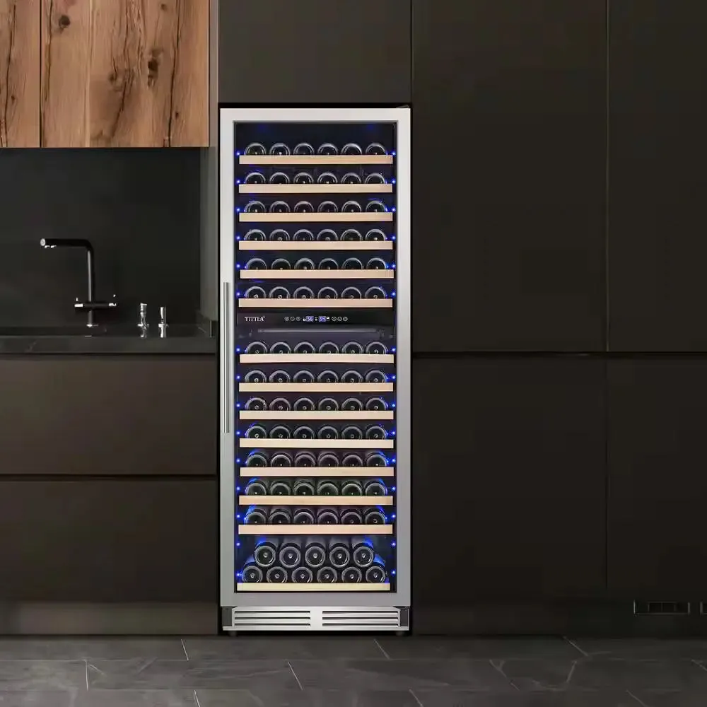 23.54 in Dual Zone Cellar Cooling Unit in Silver 154-Wine Bottles Two Shapes of Door Handles Removable Shelves Blue Leds