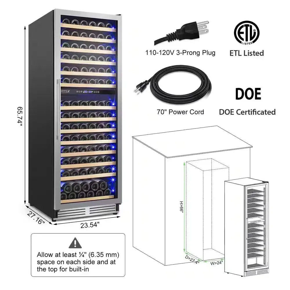 23.54 in Dual Zone Cellar Cooling Unit in Silver 154-Wine Bottles Two Shapes of Door Handles Removable Shelves Blue Leds