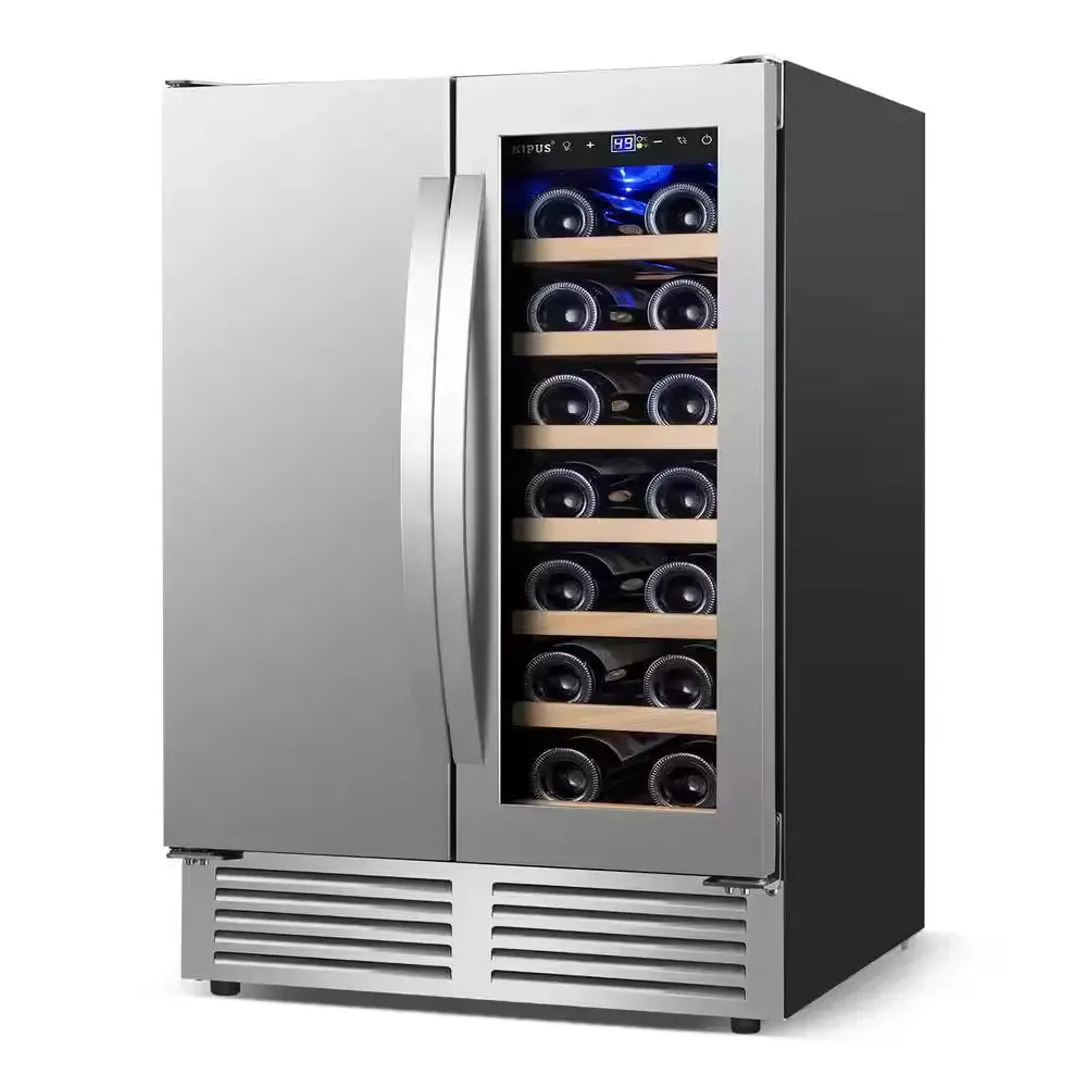 24 In. Dual Zone 18 Wine Bottles and 57 Cans Beverage & Wine Cooler in Silver Built in and Freestanding Blue Leds