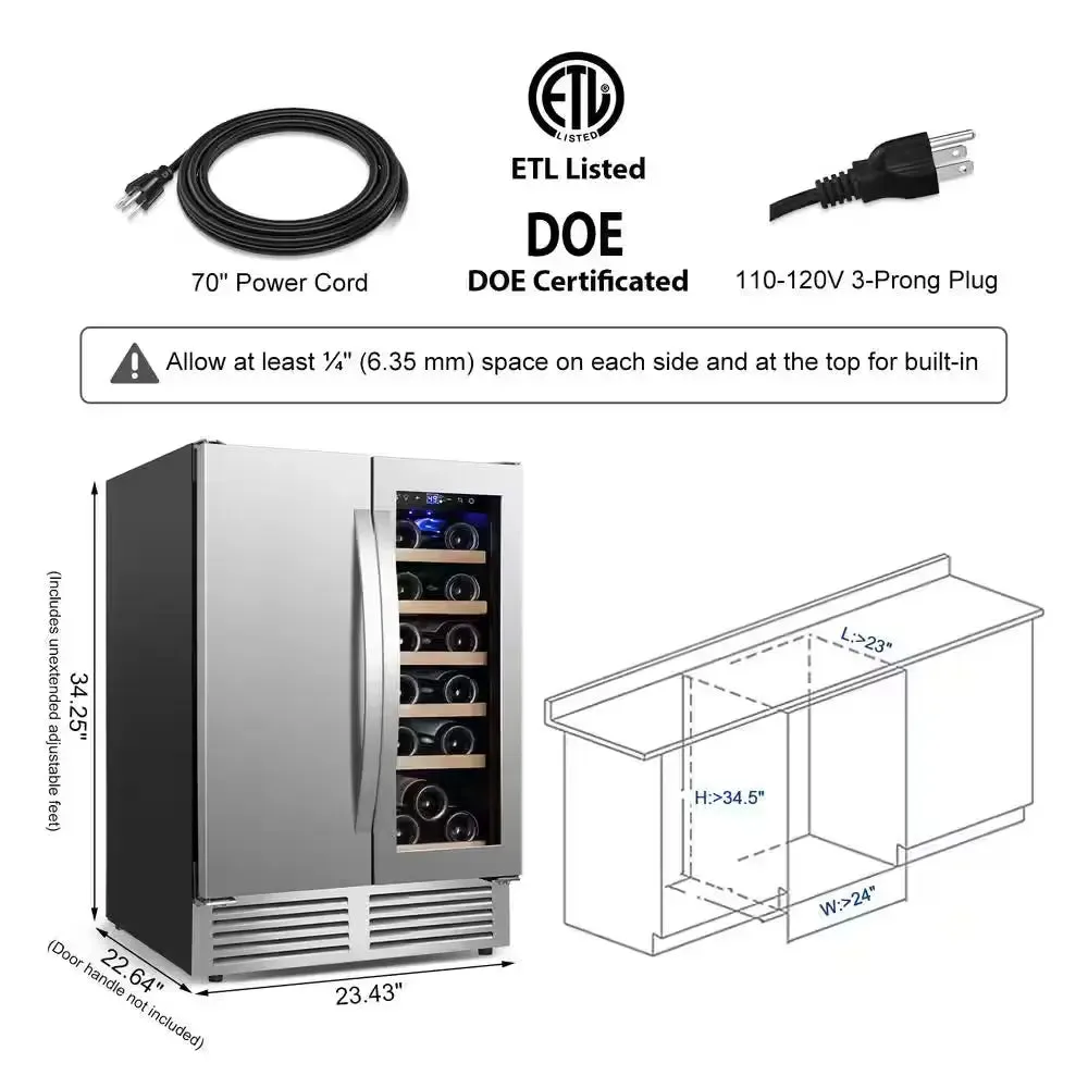 24 In. Dual Zone 18 Wine Bottles and 57 Cans Beverage & Wine Cooler in Silver Built in and Freestanding Blue Leds