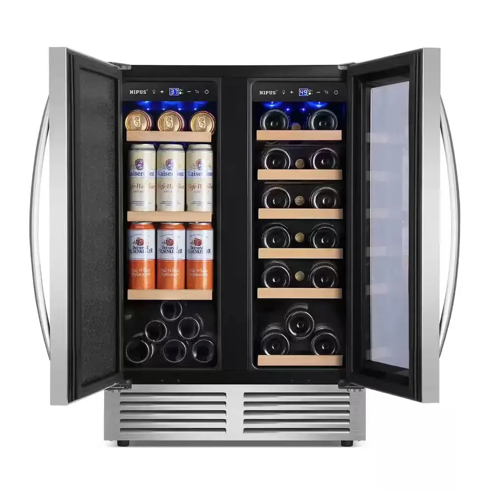 24 In. Dual Zone 18 Wine Bottles and 57 Cans Beverage & Wine Cooler in Silver Built in and Freestanding Blue Leds