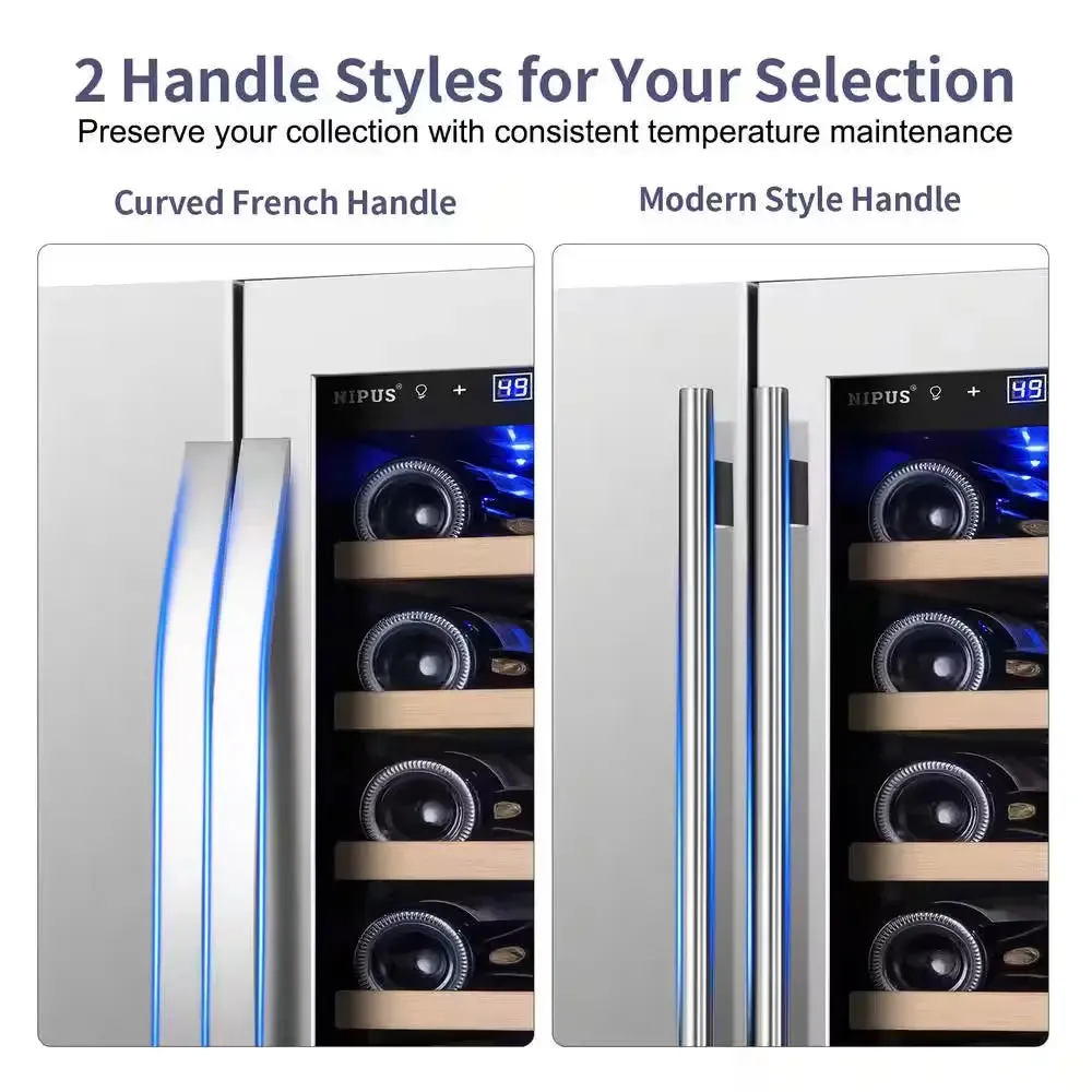 24 In. Dual Zone 18 Wine Bottles and 57 Cans Beverage & Wine Cooler in Silver Built in and Freestanding Blue Leds