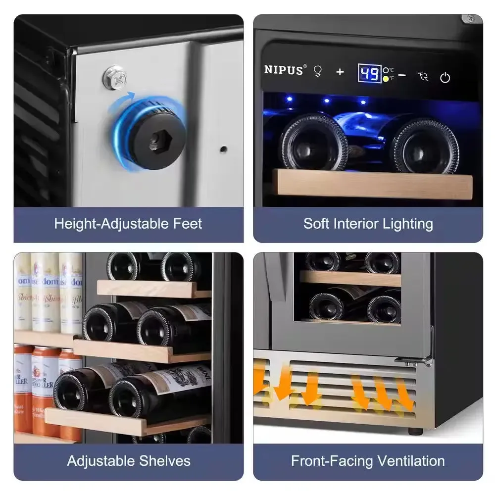 24 In. Dual Zone 18 Wine Bottles and 57 Cans Beverage & Wine Cooler in Silver Built in and Freestanding Blue Leds