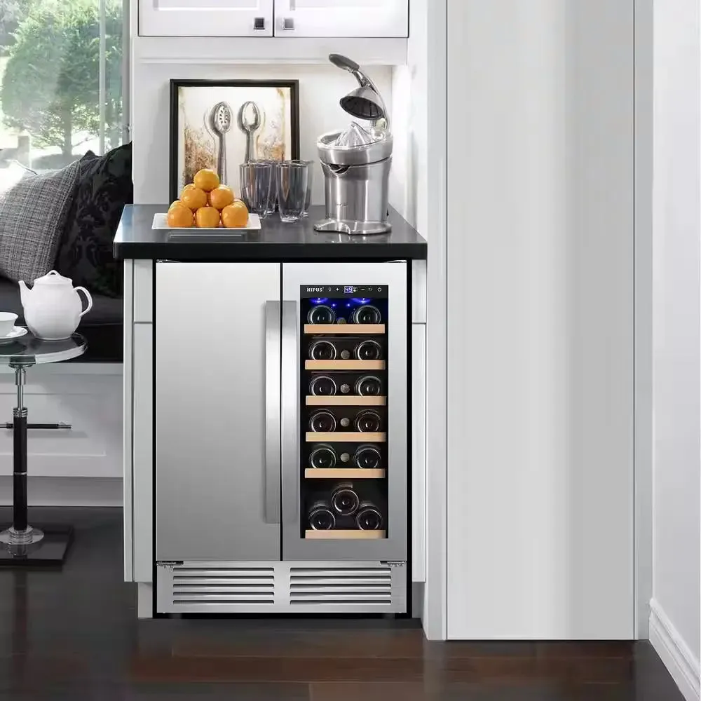 24 In. Dual Zone 18 Wine Bottles and 57 Cans Beverage & Wine Cooler in Silver Built in and Freestanding Blue Leds