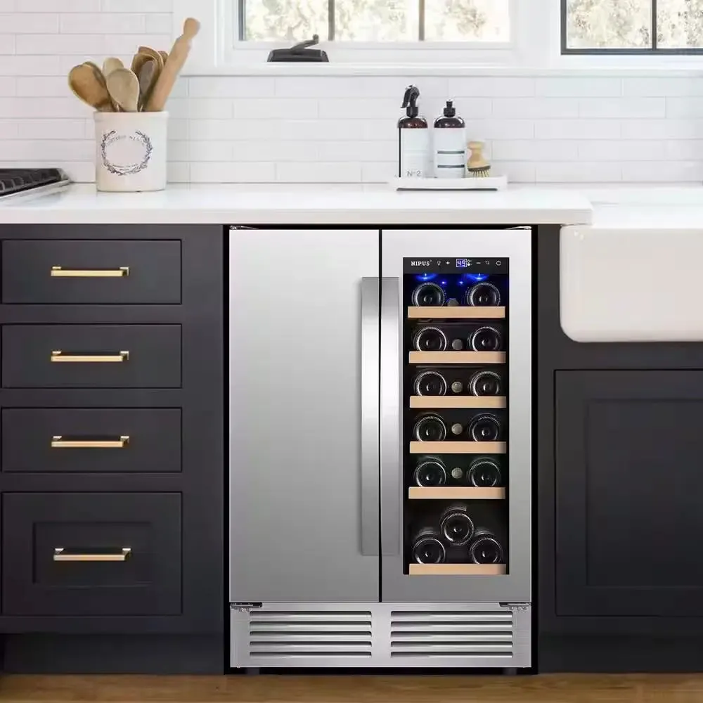 24 In. Dual Zone 18 Wine Bottles and 57 Cans Beverage & Wine Cooler in Silver Built in and Freestanding Blue Leds
