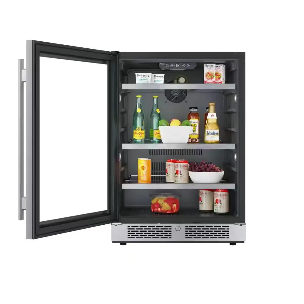 24 In. Single Zone 140-Cans Built-In or Freestanding Beverage Cooler in Stainless Steel