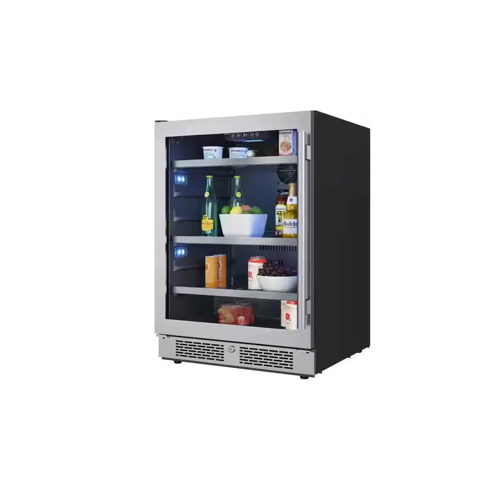 24 In. Single Zone 140-Cans Built-In or Freestanding Beverage Cooler in Stainless Steel