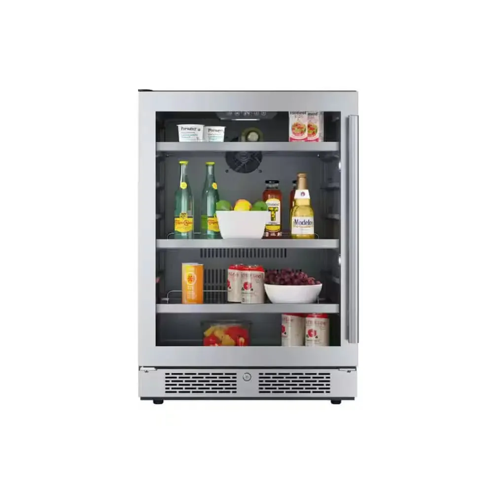 24 In. Single Zone 140-Cans Built-In or Freestanding Beverage Cooler in Stainless Steel