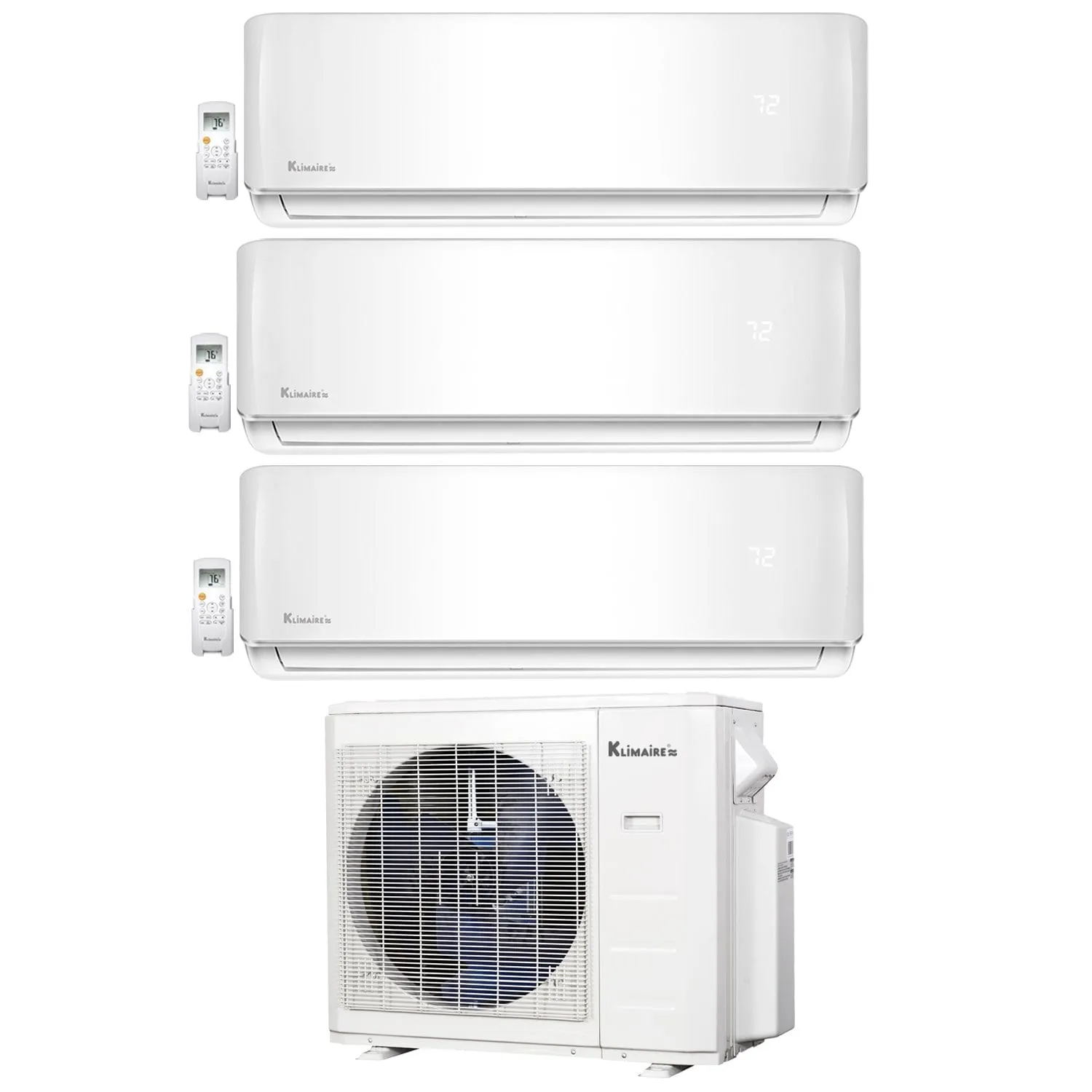 3-Zone Klimaire 23.1 SEER2 Multi Split Wall Mount Air Conditioner Heat Pump System 12 12 18