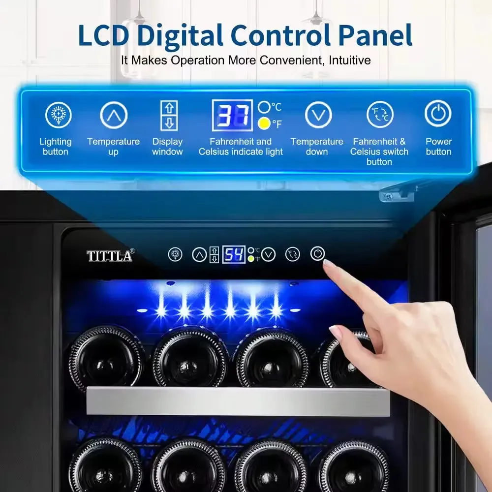 30.31 In. Dual Zone 33-Wine Bottles and 80-Cans Beverage, Wine Cooler in Silver Shutter Shape Front Heat Vent Blue Leds