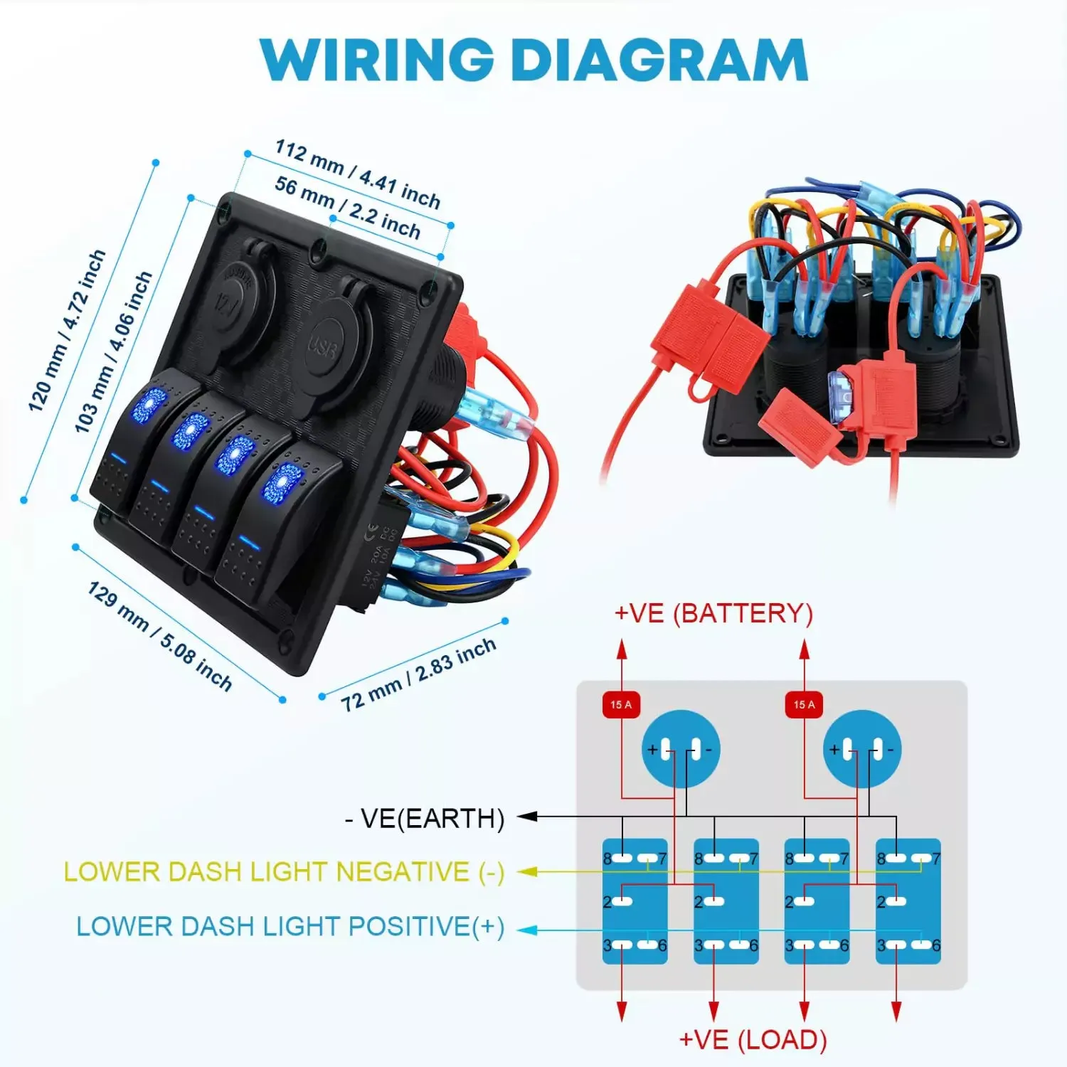 4 Gang Marine Rocker Switch Panel