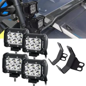 4 inch LED Pod Lights&Double-layer Pillar Mounting Bracket for 14-21 Polaris RZR XP 1000, 15-19 Polaris RZR 900