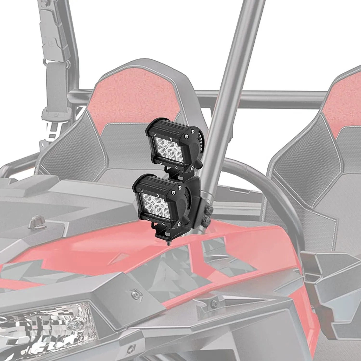 4 inch LED Pod Lights&Double-layer Pillar Mounting Bracket for 14-21 Polaris RZR XP 1000, 15-19 Polaris RZR 900