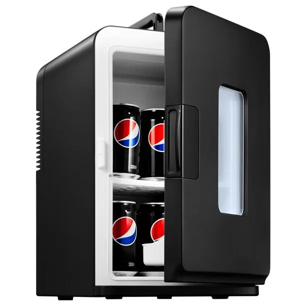 AICOOK Mini Fridge 15L for Bedroom with Quiet ECO Mode, 21 Cans Small Car Fridge Portable Cooler and Warmer AC/DC Powered for Skin Care, Cosmetics, Food, Bedroom, Office, Car, Travel