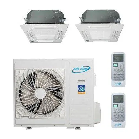 Air-Con 24,000 BTU 22 SEER 2-Zone Ceiling Cassette 9K 12K Mini-Split Heat Pump System
