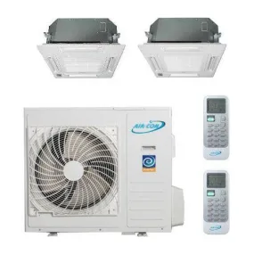 Air-Con 24,000 BTU 22 SEER 2-Zone Ceiling Cassette 9K 12K Mini-Split Heat Pump System