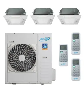 Air-Con 36,000 BTU 20 SEER 3-Zone Ceiling Cassette 9K 9K 12K Mini-Split Heat Pump System