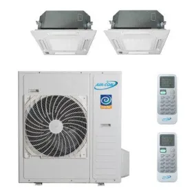 Air-Con 36,000 BTU 21 SEER 2-Zone Ceiling Cassette 12K 24K Mini-Split Heat Pump System