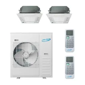 Air-Con 42,000 BTU 20 SEER 2-Zone Ceiling Cassette 12K 18K Mini-Split Heat Pump System