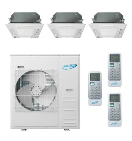 Air-Con 42,000 BTU 20 SEER 3-Zone Ceiling Cassette 9K 9K 9K Mini-Split Heat Pump System