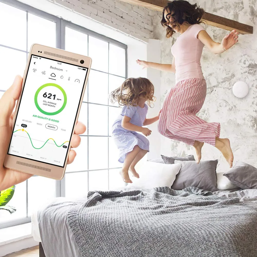 Airthings 2930 Wave Plus Smart Radon CO2 and TVOCs Detector with Temperature