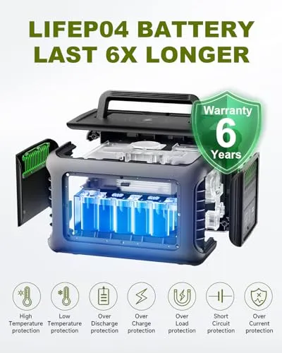 ALLPOWERS R1500 Portable Power Station, 1152Wh LiFePO4 Battery Backup w/ 4 1800W (3000W Peak) AC Outlets, 0-80% in 40 Min, 43dB UPS Solar Generator for Camping, Party, RV, Home Use