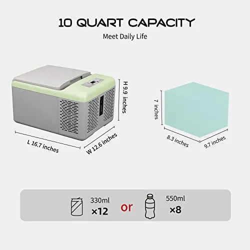 Alpicool C9PT Mini Portable Freezer, 12 Volt Car Refrigerator, 10 Quart Fast Cooling, with 12/24V DC and 100-240V AC for Outdoor, Camping, RV, Truck, Boat