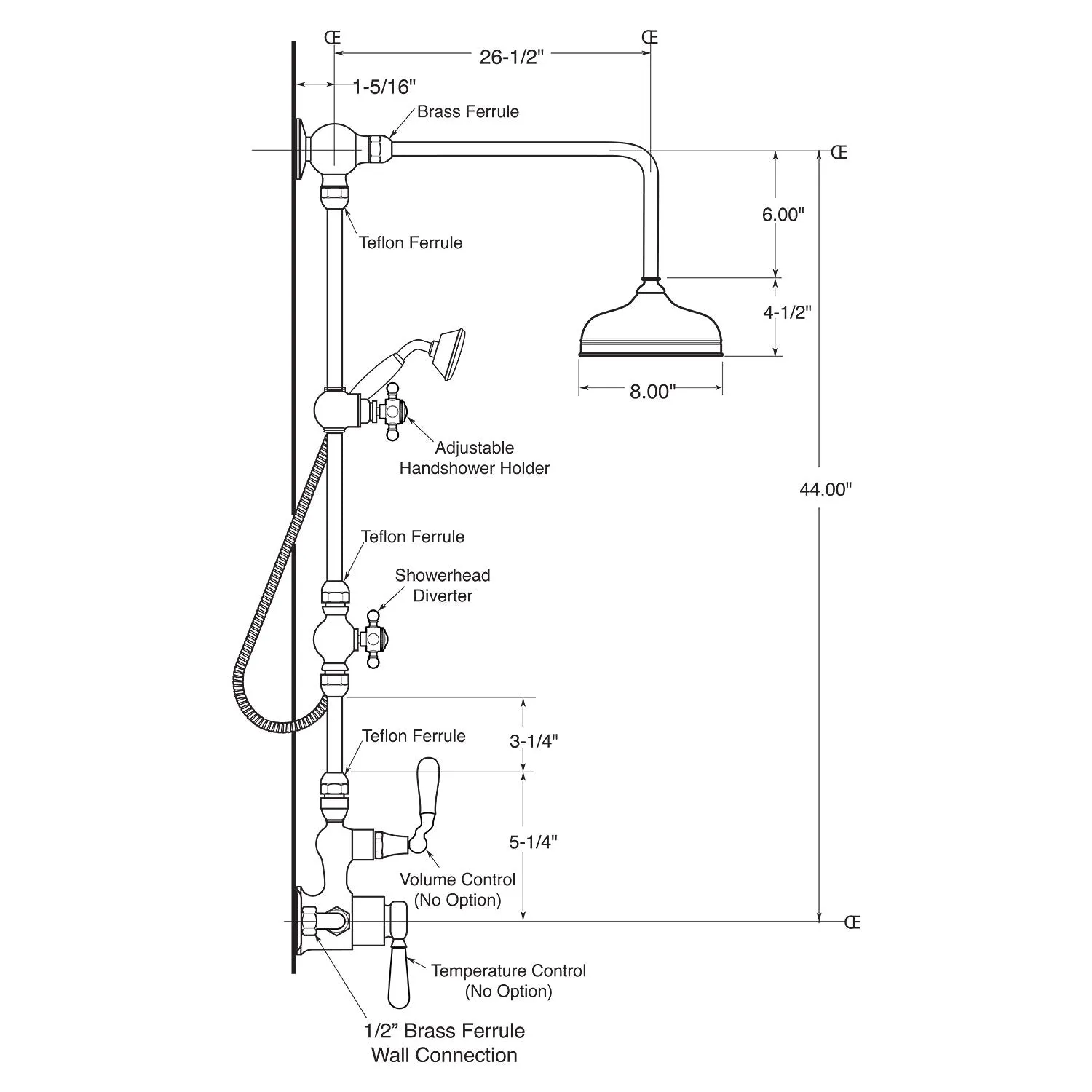 Butler Mill and Brassworks 1/2" Exposed Thermostatic Shower System with 8" Shower Head, Diverter, and Ceramic Handheld Shower