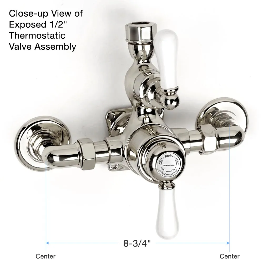 Butler Mill and Brassworks 1/2" Exposed Thermostatic Shower System with 8" Shower Head, Diverter, and Ceramic Handheld Shower