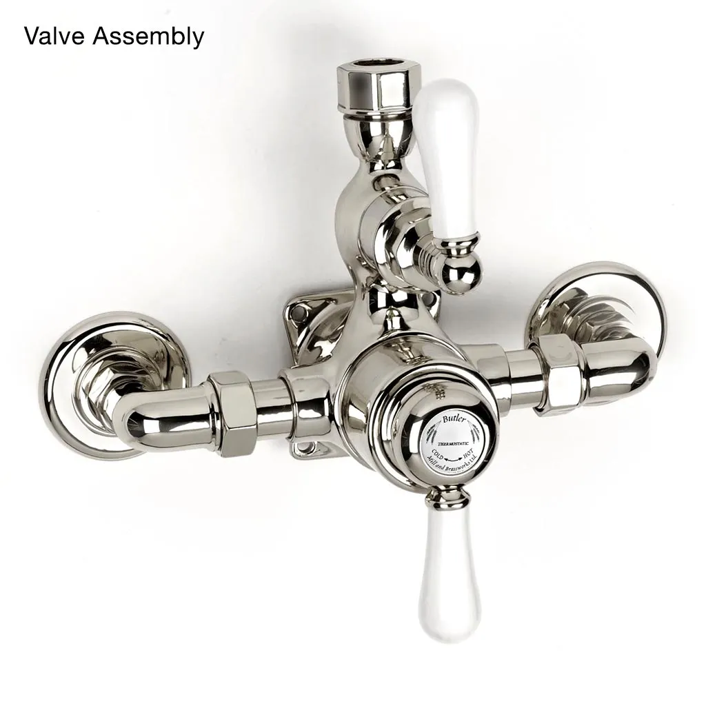 Butler Mill and Brassworks 1/2" Exposed Thermostatic Shower System with 8" Shower Head, Diverter, Metal Hand Shower, and Lever Handles