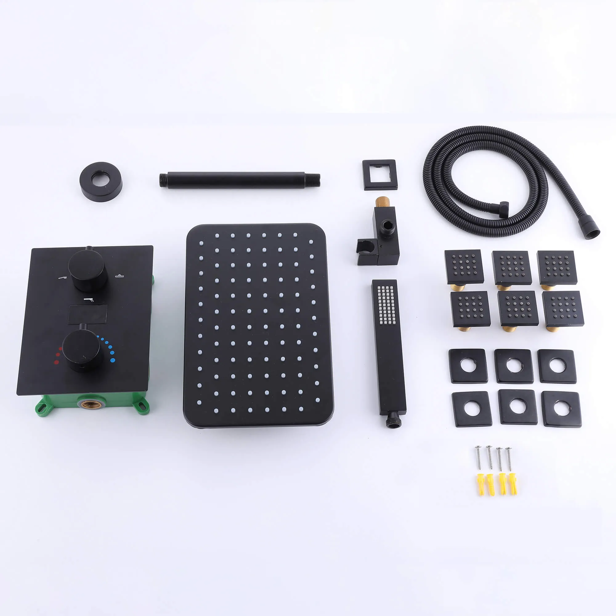 Ceiling Mount Rainfall Shower Head 3 Way Thermostatic Shower Faucet with 6 Body Jets JK0135