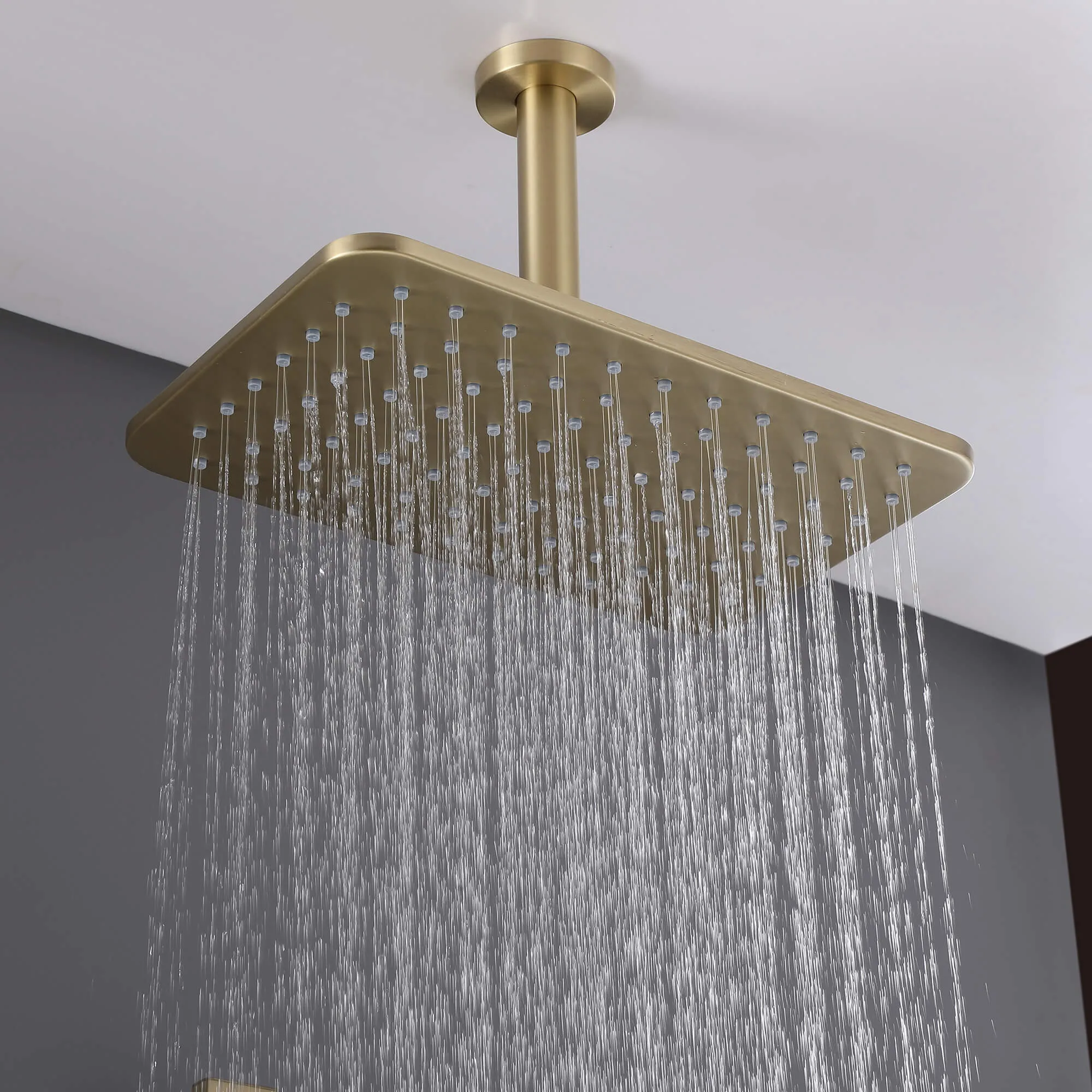 Ceiling Mount Rainfall Shower Head 3 Way Thermostatic Shower Faucet with 6 Body Jets JK0135