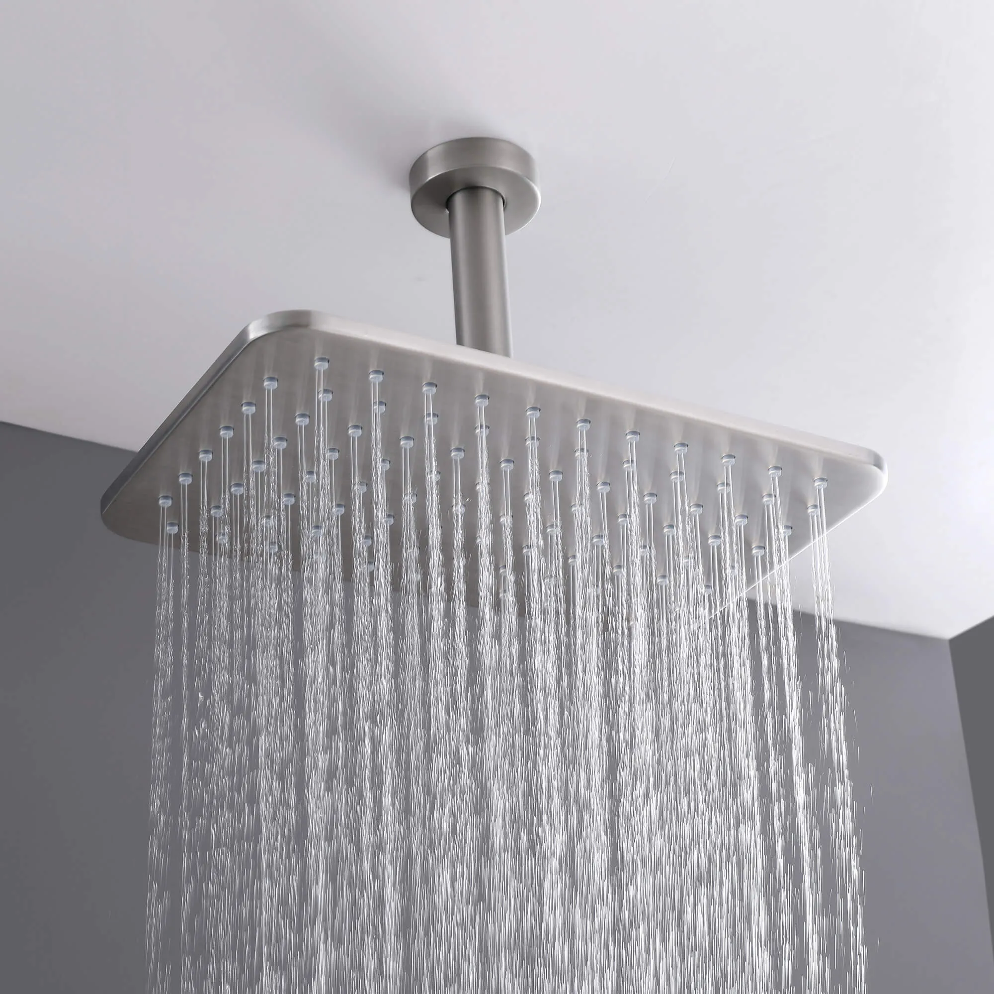 Ceiling Mount Rainfall Shower Head 3 Way Thermostatic Shower Faucet with 6 Body Jets JK0135
