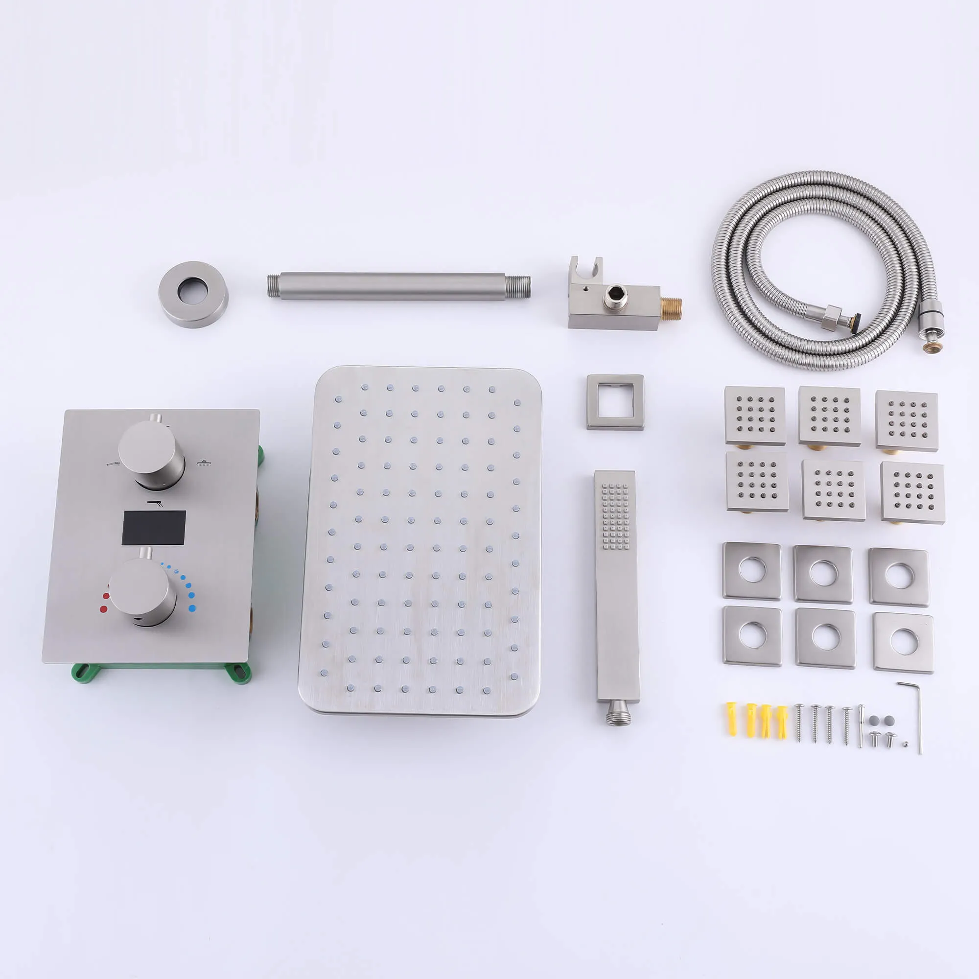 Ceiling Mount Rainfall Shower Head 3 Way Thermostatic Shower Faucet with 6 Body Jets JK0135