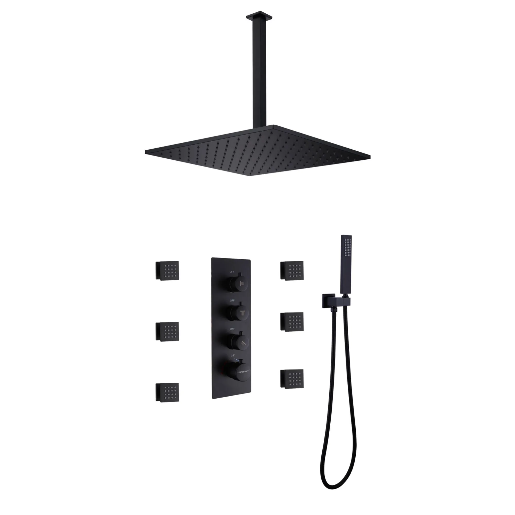 Ceiling Mount Thermostatic Shower Faucet Set with 6 Body Sprays Chrome RB0807