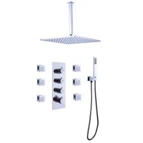 Ceiling Mount Thermostatic Shower Faucet Set with 6 Body Sprays Chrome RB0807