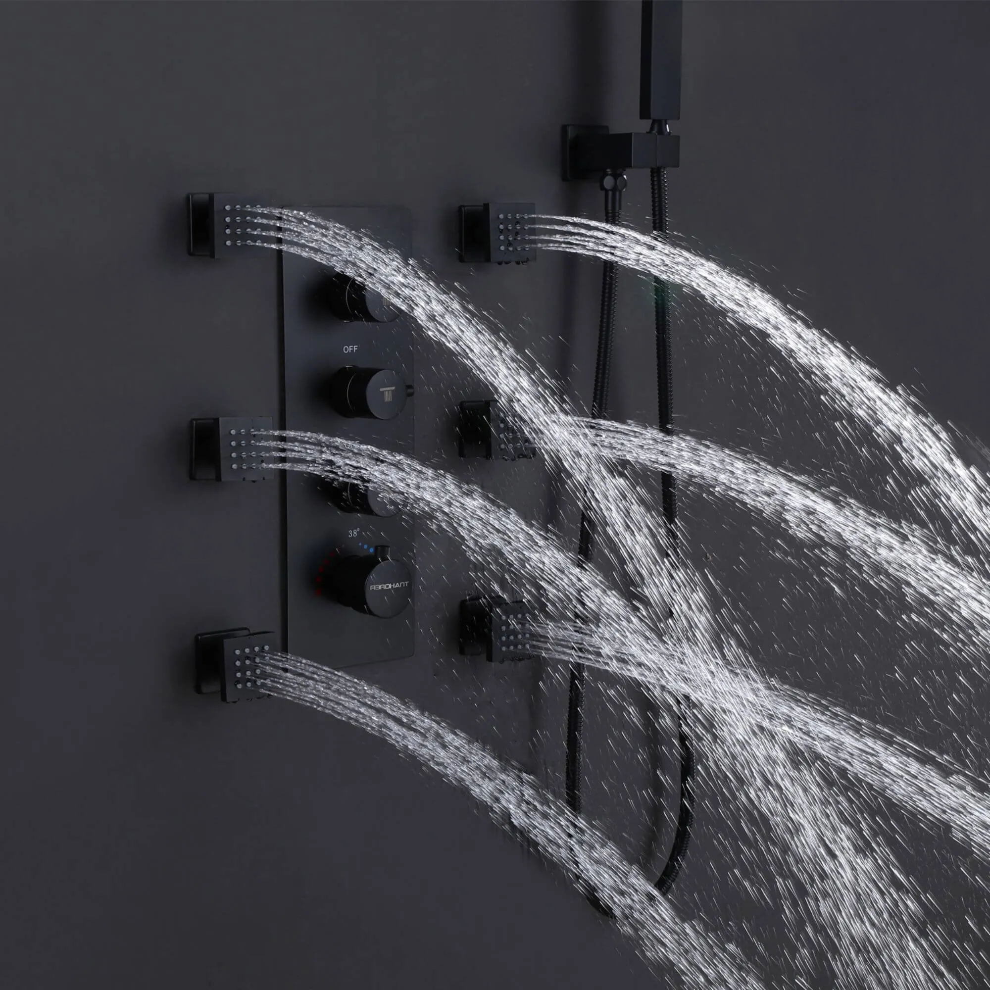 Ceiling Mount Thermostatic Shower Faucet Set with 6 Body Sprays Chrome RB0807