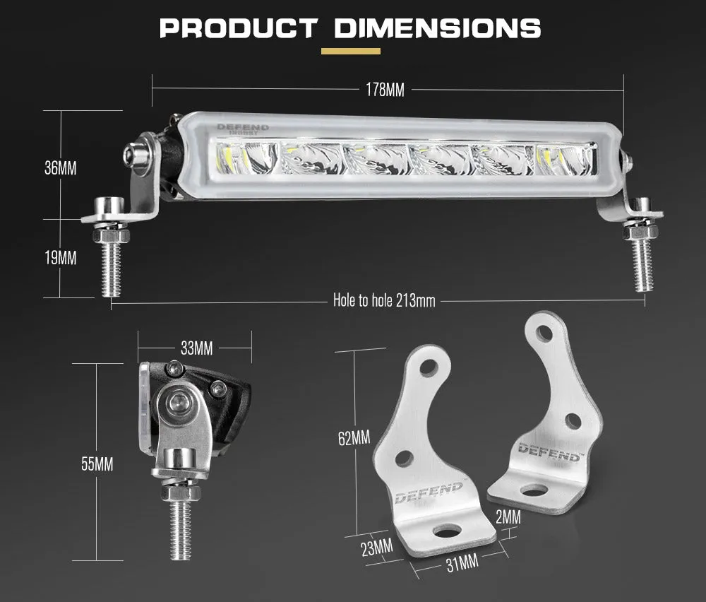 Defend Indust 7inch Led Light Bar 1 Lux @ 150M (Pair） IP67 2,000 Lumens