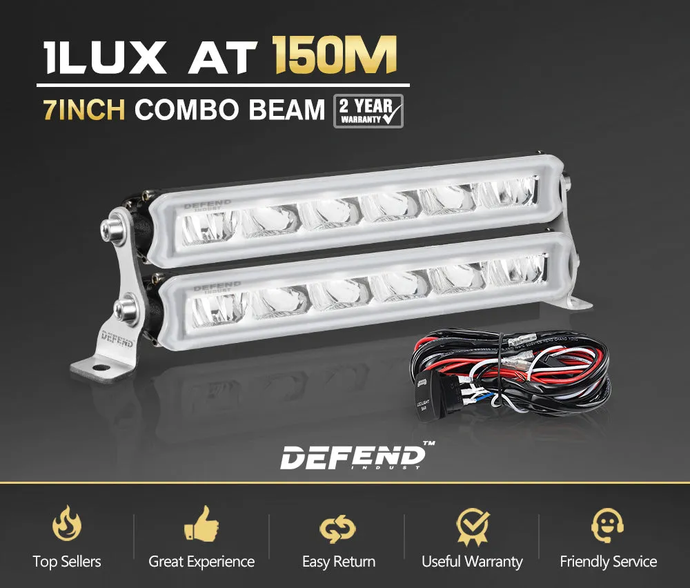 Defend Indust 7inch Led Light Bar 1 Lux @ 150M (Pair） IP67 2,000 Lumens
