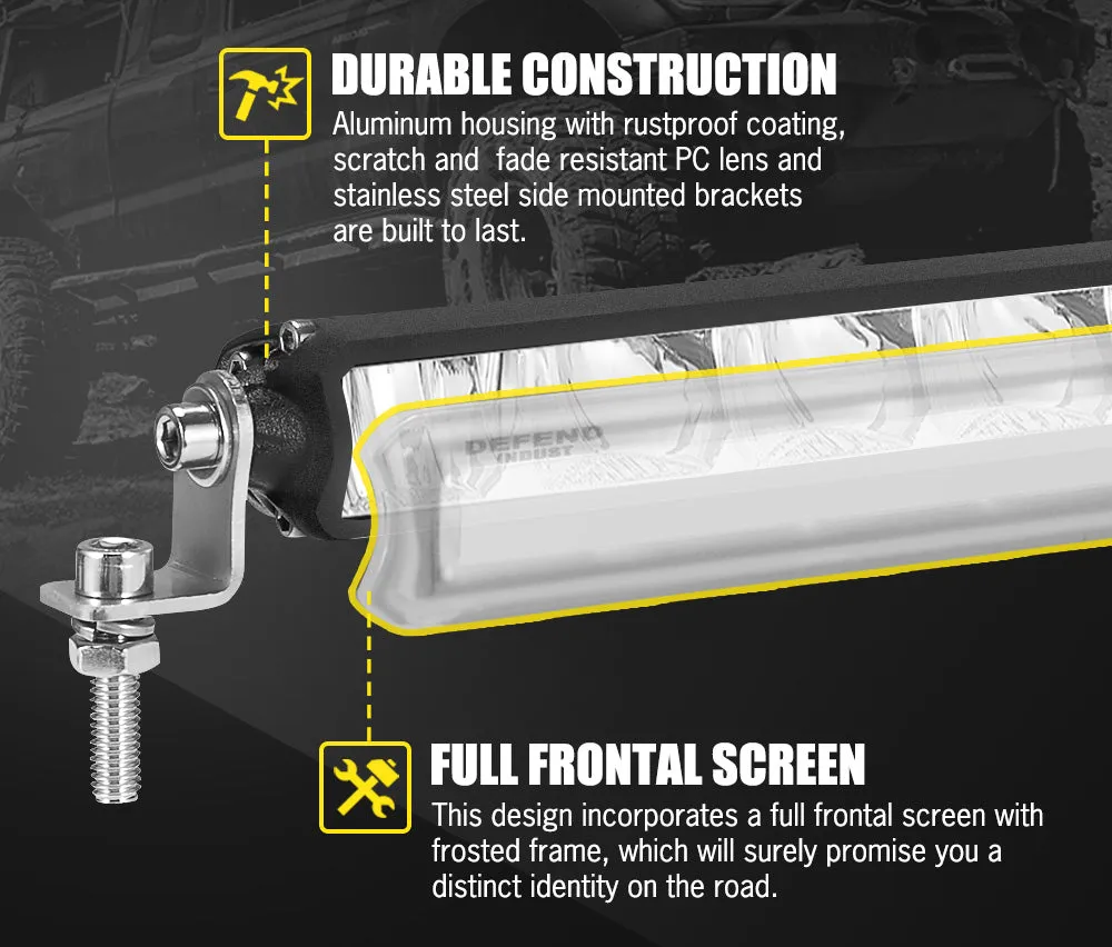 Defend Indust 7inch Led Light Bar 1 Lux @ 150M (Pair） IP67 2,000 Lumens