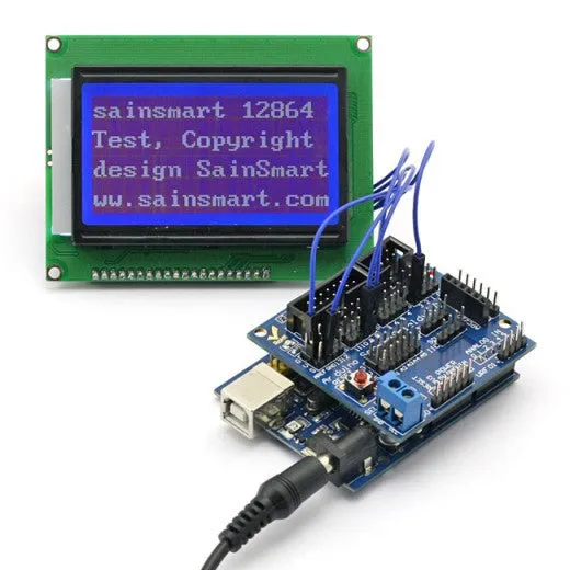 [Discontinued] SainSmart UNO  12864 Graphic Blue LCD   Sensor Shield V5 for Arduino UNO MEGA R3 ATMEL AVR