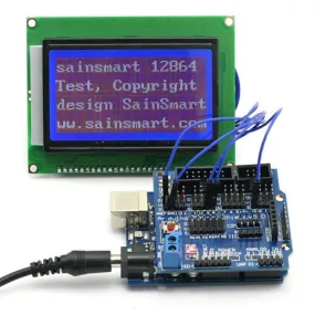 [Discontinued] SainSmart UNO  12864 Graphic Blue LCD   Sensor Shield V5 for Arduino UNO MEGA R3 ATMEL AVR